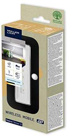 Müller-Licht Mobina Sensor 15 LED Batterieleuchte Orientierunglicht Nachtlicht, 15cm Länge, neutralweiß 4000K, 1.5W, wiederaufladbar per USB, selbstklebend, schwarz