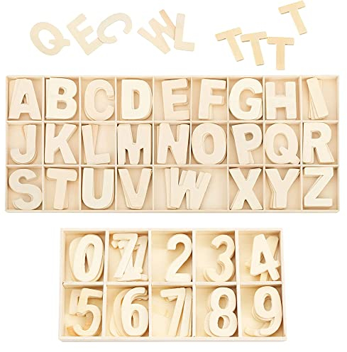180 Stück Kinder Holz Zahlen Alphabet Nummer, Handwerk Holz Buchstaben, Holz Nummern, Glattes, Naturholz, Mit Ablagefach, für Kunsthandwerk DIY Hochzeit Display Dekor Wandkunst Dekor Kleinkind