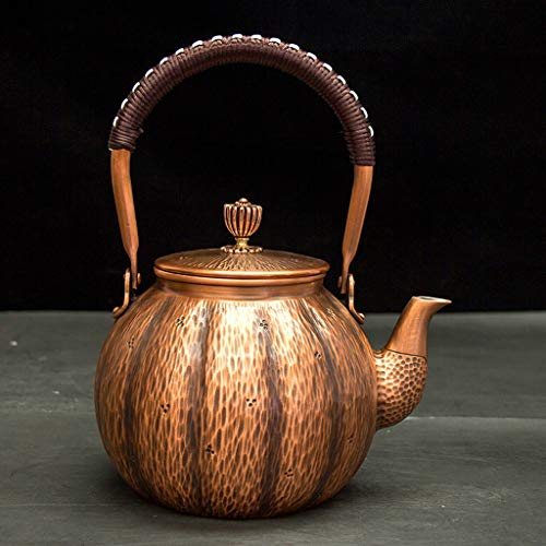 Teiera Tetsubin Bollitore per tè Zucca Teiera in Rame Fatta a Mano Teiera Non Rivestita di Grande capacità da 1300 ml (Color : B, Size : 1300ML)