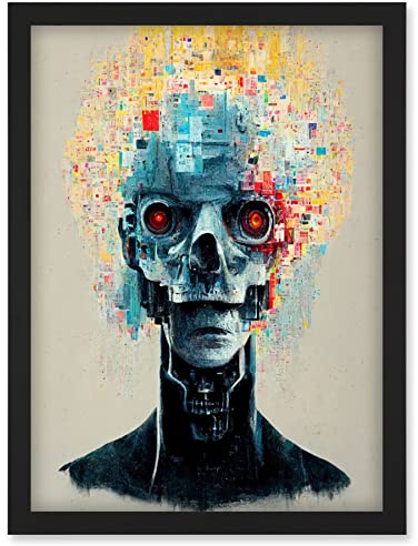 Doppelganger33 LTD Android Cyborg AI Skull With Infrared Eyes Artwork Framed Wall Art Print A4