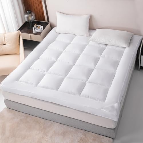 Mattress Topper 10cm DOULE Size Bed Extra Deep hotel quality Mattress Enhancer Box Stitched Mattress Pad with Strong Corner Elastic Straps (10cm DOUBLE - 137 x 190 CM)