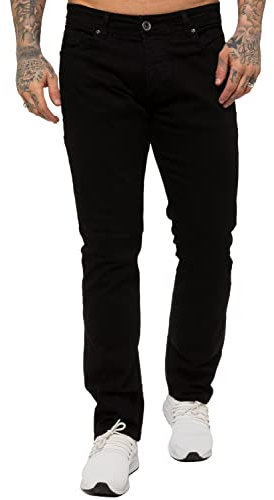 989Zé ENZO Mens Stretch Straight Leg Regular Fit Classic Denim Jeans All Waist Sizes EZ359 Black 30W / 32L