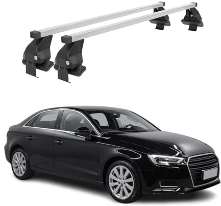 OMAC Menabo Dachträger für Audi A3 8V Limo 2013-2020 Stahl Silber | DIN 75302:2019 & ISO/PAS 11154:2006 geprüft, Abschließbar, City-Crash-getestet, bis 50 kg Traglast, Querträger, Grundträger