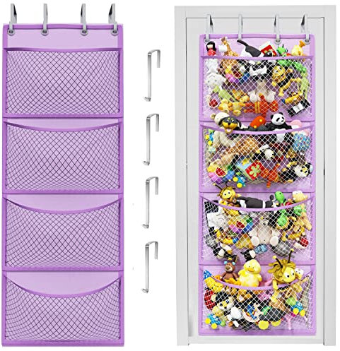 Honeyera Plush Storage (Patent Pending) - Plush Hammock Net Over Door Organizer for Stuffies, Baby Accessories, Toy/Hammock Hanging Storage Big Girls Toddler Large Bag Animals (Purple)