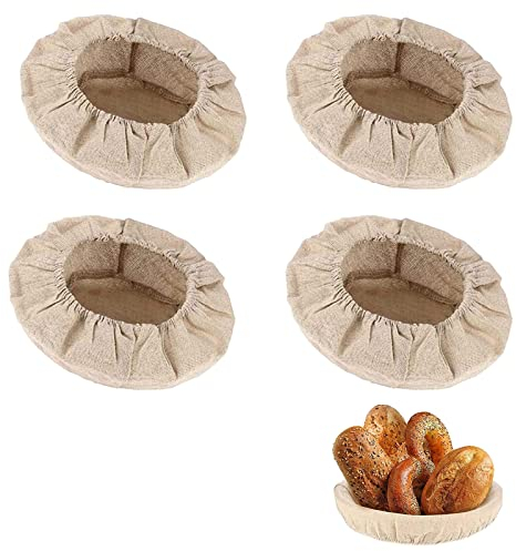 Forro de Tela para Canasta, Tela a Prueba de Banneton, Cesta de Fermentación de Pan, Para Principiantes, Amantes de La Repostería, Algodón y Lino, 4 Piezas, 10 Pulgadas (25 cm)