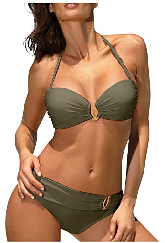 Monokini Sexy Swimwear with Bra Support J Cup Maternity Swimwear 2 Piece Ladies Bikini Sets for The Fuller Figure Army Green