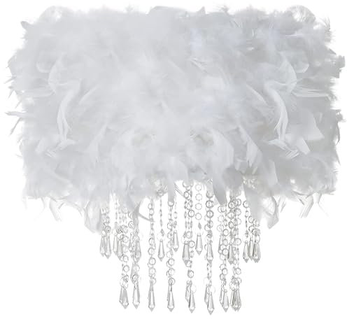 Waneway Feder-Lampenschirm mit Acryltropfen, flauschig, für Deckenlampe, Hängelampe, Kronleuchter, Dekoration für Schlafzimmer, Wohnzimmer oder Flur, Weiß