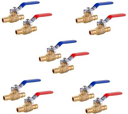 GUOFIS Válvula de bola de expansión PEX de 1/2 pulgada, paquete de 10 (5 rojo/caliente y 5 azul/frío), válvula de bola de expansión F1960 PEX A para agua potable