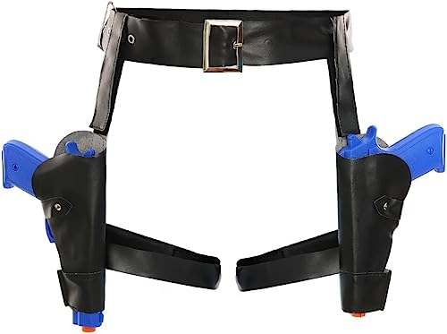 Thigh Gun Holsters with Two Plastic Guns Halloween Costume Accessory - Treasure Hunter Tomb Cosplay Video Game Movie - Black Belt and Pistols