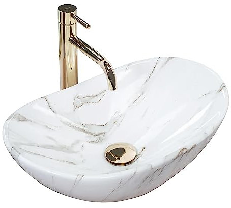 Rea Aufsatzwaschbecken Royal Mini Aiax Shiny Waschtisch Handwaschbecken Waschschale Waschbecken für Badezimmer aus hochwertiger Keramik 480 x 305 x 145 mm (weiß)