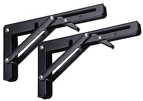 Highdecora Folding Shelf Bracket, 2 Pcs Heavy Duty Foldable Shelf Bracket Metal Wall Mounted Foldable Triangle Support Bracket for Table DIY Work Bench (Black, 8 inch)
