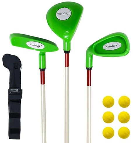 Kids Golf Clubs Set for Child,Konday Kids Golf Set Include Drive,Iron,Putter,Carry Bag and Soft Balls Right Hand (Green)