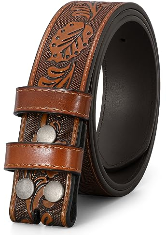 WERFORU Herren Western Leder Gürtel Strap Ohne Schnalle 3.8cm Vintage Ersatz Cowboy Leder Gürtel Strap mit Snap on Schnalle