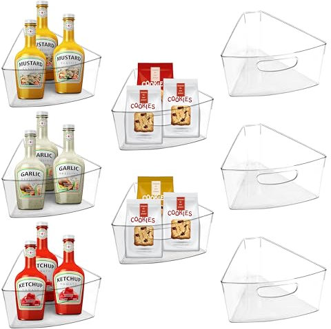 URALFA Lazy Susan Organizer Bins, Corner Cabinet Clear Turntable Organizer, Plastic Corner Kitchen Storage Bins for 26- 28 Diameter Cabinet Lazy Susan, 1/8 Wedge-BPA Free, 8 Pack