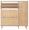 Rattan-Schuhkipper HWC-M37, Schuhregal Schuhschrank, 3 Kippfächer 2 Regalböden 127x120x24cm Holz Melamin - Eiche-Optik