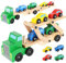KRUZZEL Autotransporter Naturholz 4 Autos und abnehmbarem Anhänger 22698