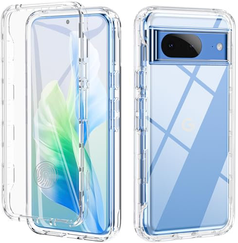BESINPO Für Google Pixel 8A Hülle, Silikon 360°Grad Case Rundumschutz mit Eingebautem Displayschutz Robust Cover Outdoor Bumper Schutzhülle Handyhülle für Pixel 8A (Transparent)