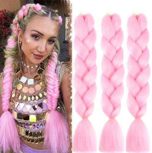Braids Extensions Pink Ombre Jumbo Braids Kunsthaar Zum Einflechten 24 Zoll Flechten Haar Für Haare Zum Einflechten Zöpfe pink