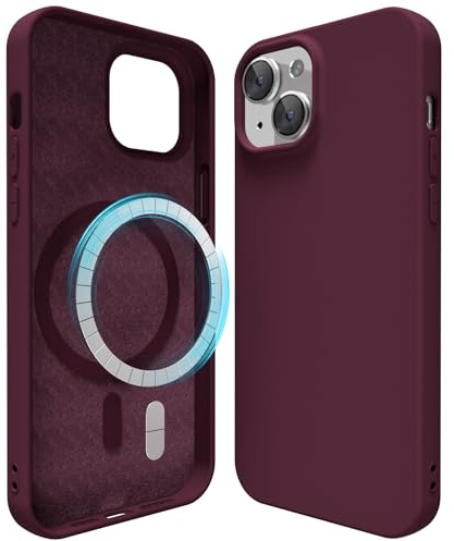 oakxco Silicone Case for iPhone 15 Compatible with Magsafe Magnetic Wireless Charging, Slim Thin Soft Rubber Gel with Magnet, Matte TPU Mag Cover for Women Men, Burgundy Wine