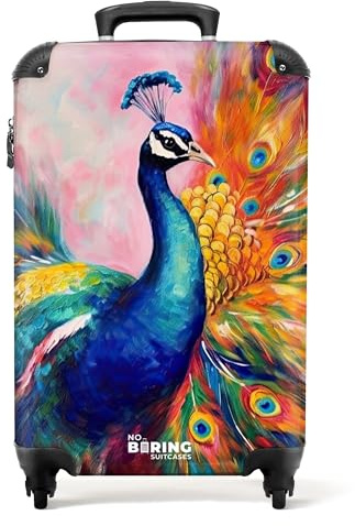 NoBoringSuitcases.com Handgepäck Koffer, Reisekoffer, Reisetasche mit Rollen, TSA Schloss, Hartschalenkoffer, Handgepäckkoffer, Kabinenkoffer, Trolley, Handgepäck 55x40x20 cm (Pfau - Blau)