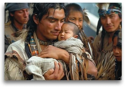 CALVENDO Premium Textil-Leinwand 45 x 30 cm Querformat Neue Generation - Indianer mit seinem Sohn | Wandbild, HD-Bild auf Keilrahmen, Wanddekoration, Kunstdruck von Kerstin Waurick