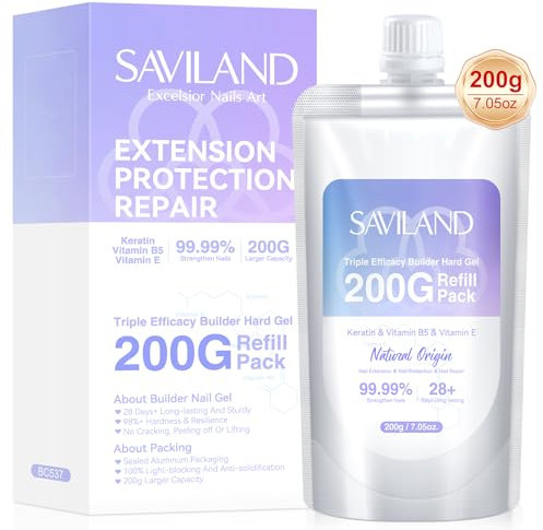 SAVILAND Aufbaugel für Gelnägel: 200G Fester Nagelkleber mit Dreifache Wirksamkeit(VE/VB5/Keratin)Builder Gel für Nägel,Nagelstärkende UV Gel für Anfänger/Professionelle Nagelstudios nagelverlängerung