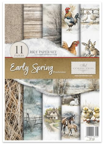 ITD Collection - Reispapier Decopatch - Decoupage Papier - Motivpapier für Serviettentechnik - Rice Paper Sheets - A4 29,7 x 21 cm - Early Spring - RP-068