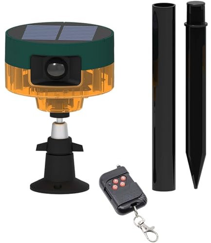SUAVER Solar Alarm Licht, Wasserfest 360°Bewegungsmelder Alarm LED Warnleuchte Sicherheit Alarmanlage,129db Laute Sirenentöne,13-eingebaute Geräusche,unterstützt Aufzeichnung (Gelb)