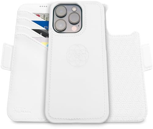dreem for iPhone 16 Pro Case Wallet, Revolutionary Phone Stand, Vegan Leather, MagSafe-Fit, Magnetic Detachable Flip Cover, RFID Blocking Card Holder, Gift-Box [Fibonacci:White]