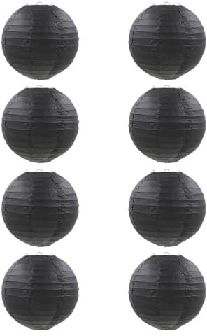FANSU Papierlaterne Deko, Papierlaternen Set Papier Laterne Rund 8 Stück Hängende Papierlaternen Papier Laternen Feier Lampion Partydekorationen für Dekorative (12 Zoll (30 cm),Schwarz)