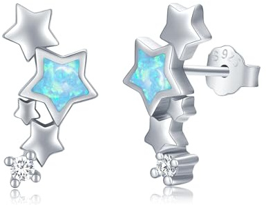 Stern ohrringe 925 Sterling Silber Climber Stern Ohrstecker für Damen Hypoallergen Ear Crawler Opal Ohrringe Schmuck Muttertags Geschenke Halloween für Mädchen Kinder