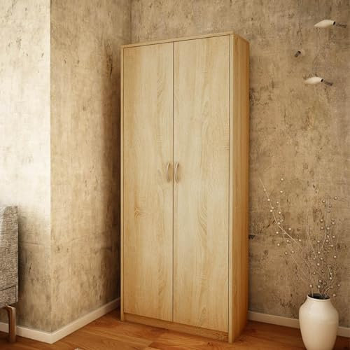 Home Collective Schrank Mehrzweckschrank Aktenschrank Hochschrank mit 5 Fächern, 2 Türen, 74x35x180 cm, vielseitig einsetzbar für Büro, Flur, Küche, Hauswirtschaftsraum, stabil & pflegeleicht | sonoma