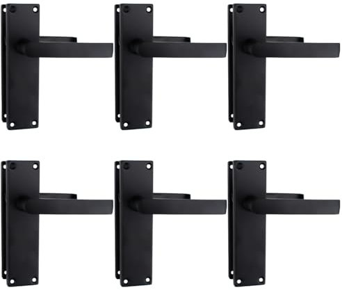 Bwintech 6 Pairs Lever Latch Flat Black Door Handles,Classic Victorian Straight Design,Ideal for All Types of Wooden Doors,Internal Doors