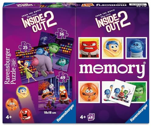 Ravensburger - Multipack Memory® e Puzzle Inside Out 2, Puzzle e Gioco per Bambini, Età Raccomandata 4+
