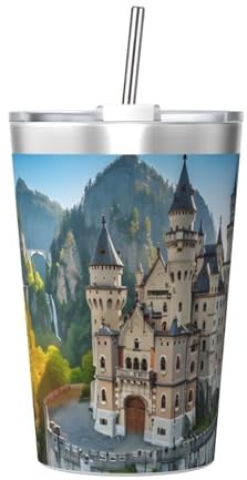 Alpine Neuschwanstein Castle 12 Oz Stainless Steel Water Bottle - Keeps Drinks Hot for 12 Hours, Leak-Proof and Free from Bpa