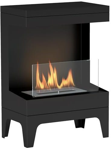 HOMCOM Cheminée bioéthanol sur Pieds, avec réservoir 0,9 L, Environ 3,3 h de durée de Combustion, Couverture 20 m², 38 x 22 x 54 cm, Noir