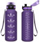 Vikastar Botella Agua, 1.5L Prueba de Fugas, Botella Agua Gimnasio, Marcador de Tiempo, Botella de Agua, Reutilizable, Cantimplora, Motivacional, Botella para Fitness, Camping, Morado-Esmerilado