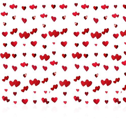 Valentines Decorations,Red Hearts Hanging String Garland Decorations,Red Love Hearts,Hanging String Heart Garland,for Engagement Wedding Valentines Day(4m)