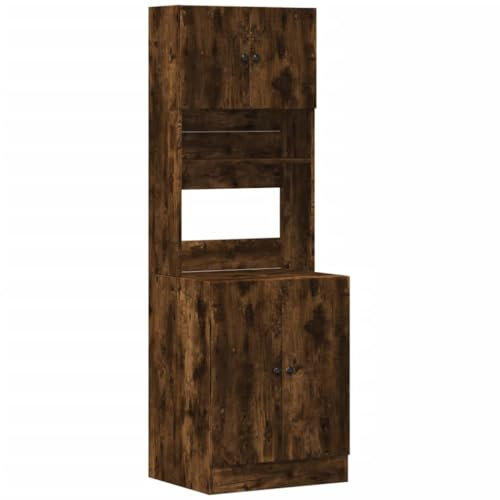 vidaXL Moderner Küchenschrank aus geräucherter Eiche, Aufbewahrungseinheit mit 4 Türen und 2 Schubladen für Zubehör, Holzwerkstoff, 59,9 x 50 x 180,1 cm, freistehendes Design, Schränke, Küchenzeile