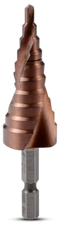 HOHXEN Spiralgenuteter Stufenbohrer [4-22mm, 9 Stufen], Schnellarbeitsstahl Co M35 Titanbeschichtet, 1/4'' Sechskantschaft, Bohren für Edelstahl Hartmetall Kunststoff Holz Gusseisen Kupfer Aluminium