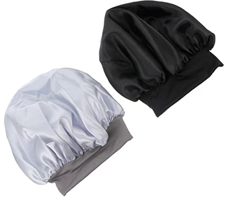Veemoon 2 Stück-pack Satin Schlafhaube mit Elastischem Band Breite Seitenschlaffunktion Maximale Bequemlichkeit für Baden und Gesichtsreinigung