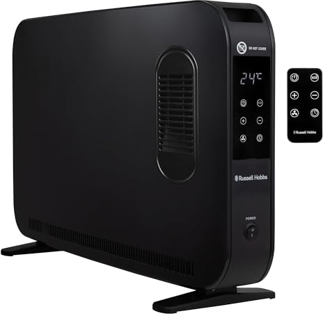 Russell Hobbs Digital Convection Heater 2000W Electric Turbo Fan Black, Adjustable Thermostat with 3 Heat Settings, Overheat Protection, 24hr Auto Timer, Remote Control RHCVHTF2004B