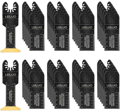 LEILUO 50 Pcs Multitool Blades Kit Extra-Long Titanium Oscillating Saw Blades for Wood Nails Drywall Universal Oscillating Tool Accessories with Storage Bag Fits DeWalt Makita Milwaukee and More