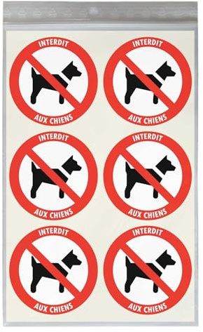 18 stickers Ø 5 cm INTERDIT AUX CHIENS P021 autocollant | Étiquettes autocollantes rondes de signalisation en vinyle adhésif d'interdiction d'animaux