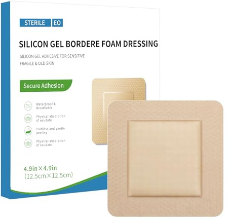 Silicone Foam Dressing 12.5 x 12.5cm with Adhesive Border Waterproof Highly Absorbent Wound Bandages