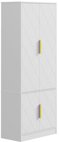 UEV Modern 150cm Tall Kitchen Cupboard, 4-Door Buffet Cabinet with Adjustable Shelves, Storage Unit for Kitchen, Dining & Living Room, White (White, 150cm)