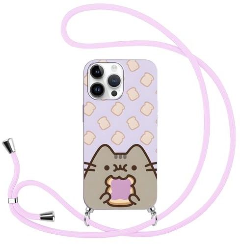 Stradvnaly Handyhülle Handykette für iPhone 15 6.1 Hülle mit Band, Cartoon Manga Katze Cat Cute Anime Muster Case mit zum Umhängen Kordel, Silikon Stoßfest Bumper Schutzhülle Cover, Mode