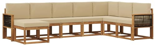 vidaXL Outdoor-Sofagarnitur 8 pcs Natur und Beige Massivholz Akazie, Moderner Garten Sofa, wetterfeste Eckcouch, Möbel zum Entspannen auf Terrasse, Patio Lounge und Komfortset