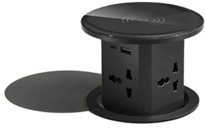 Pneumatic Lift Pop-Up Kitchen Island Desk with 4 Outlet Sockets and Wireless Charger - Aluminum Alloy Universal Power Tower