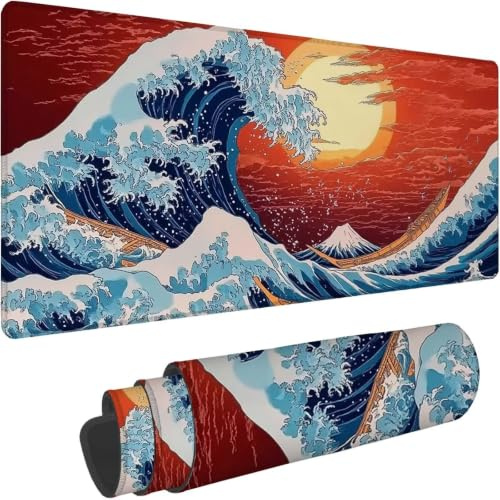 Schreibtischunterlage Mauspad Gaming, Mauspad 600x300mm orange Farbe 0-z99 | Mouse Pad mit Wasserdicht und Anti-Rutsch Basis für Büro&Zuhause Verbessert Geschwindigkeit Geschenke für Männer Wellen